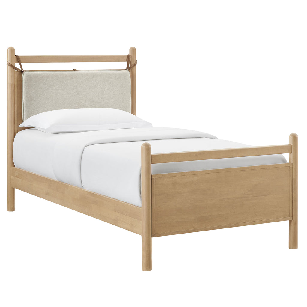 Leni Twin Size Wood Platform Bed Frame - Light Oak Heathered Ivory