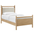 Leni Twin Size Wood Platform Bed Frame - Light Oak Heathered Ivory