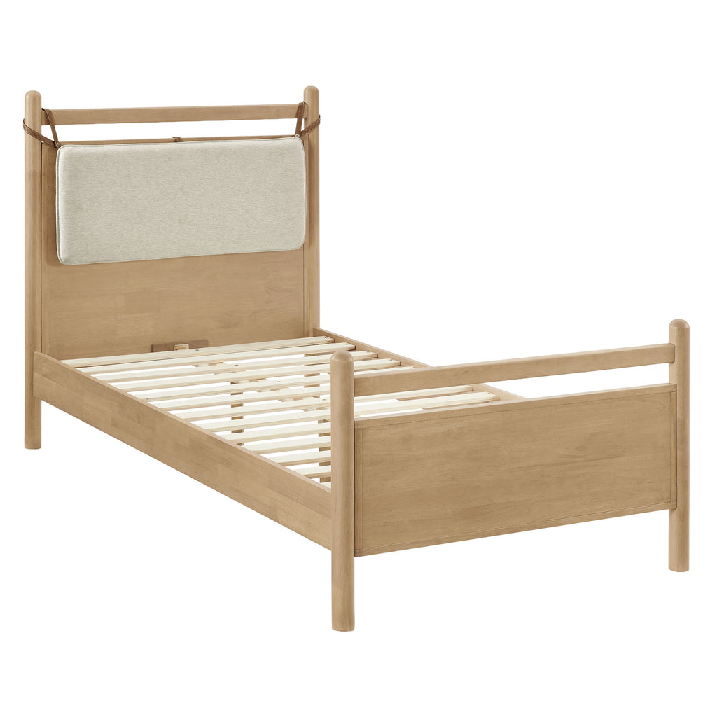 Leni Twin Size Wood Platform Bed Frame - Light Oak Heathered Ivory