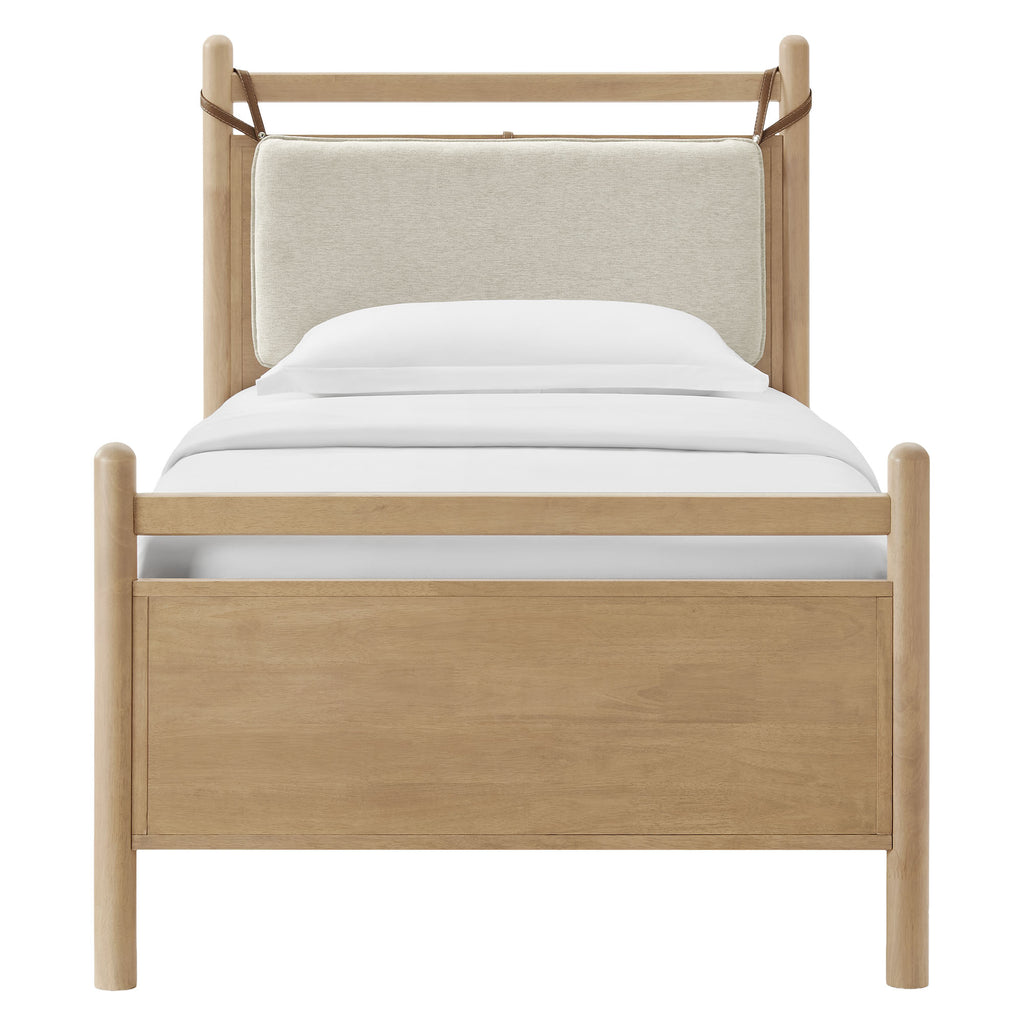 Leni Twin Size Wood Platform Bed Frame - Light Oak Heathered Ivory