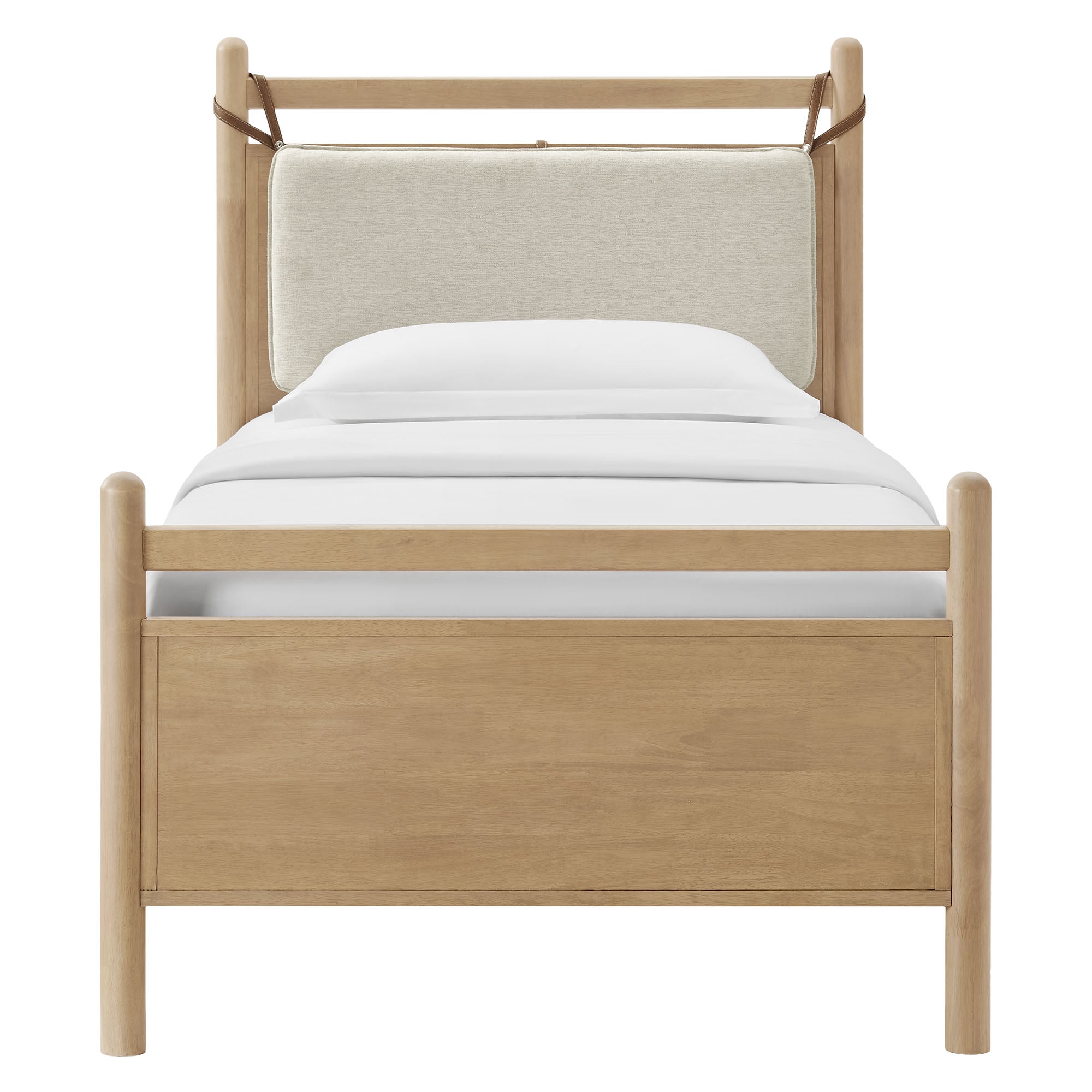 Leni Twin Size Wood Platform Bed Frame - Light Oak Heathered Ivory