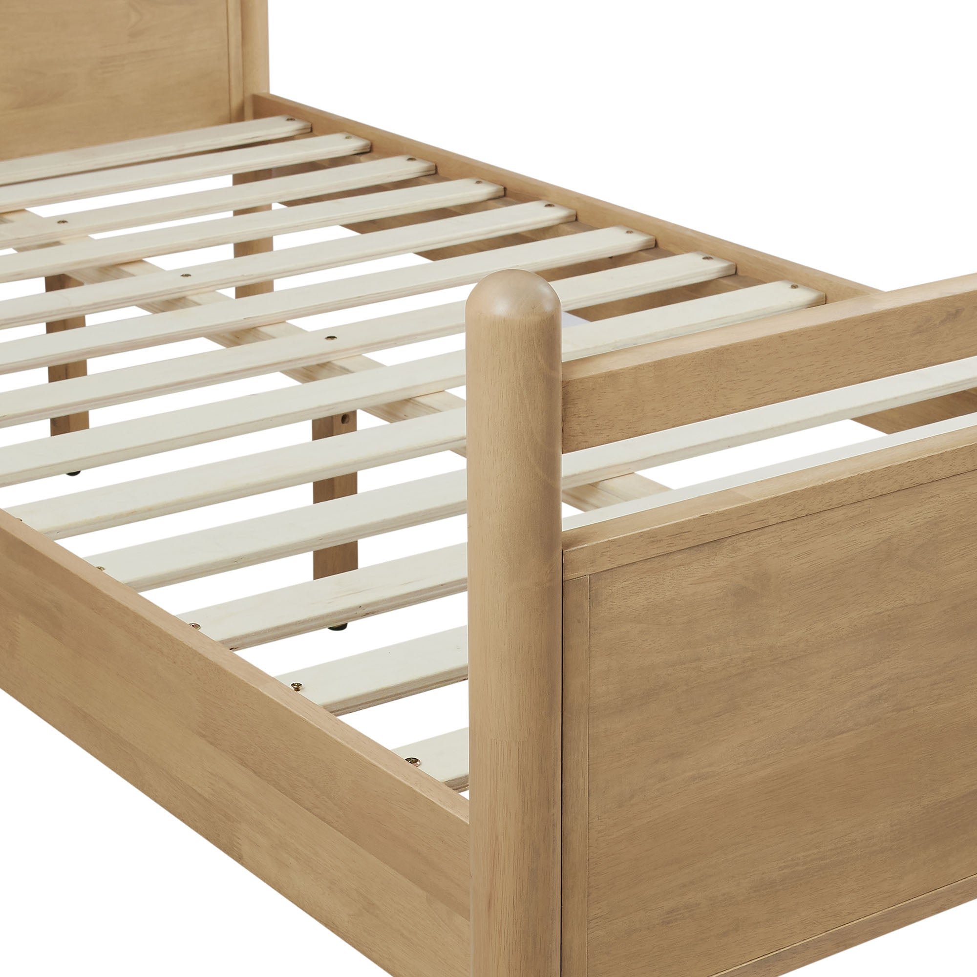 Leni Twin Size Wood Platform Bed Frame - Light Oak Heathered Ivory