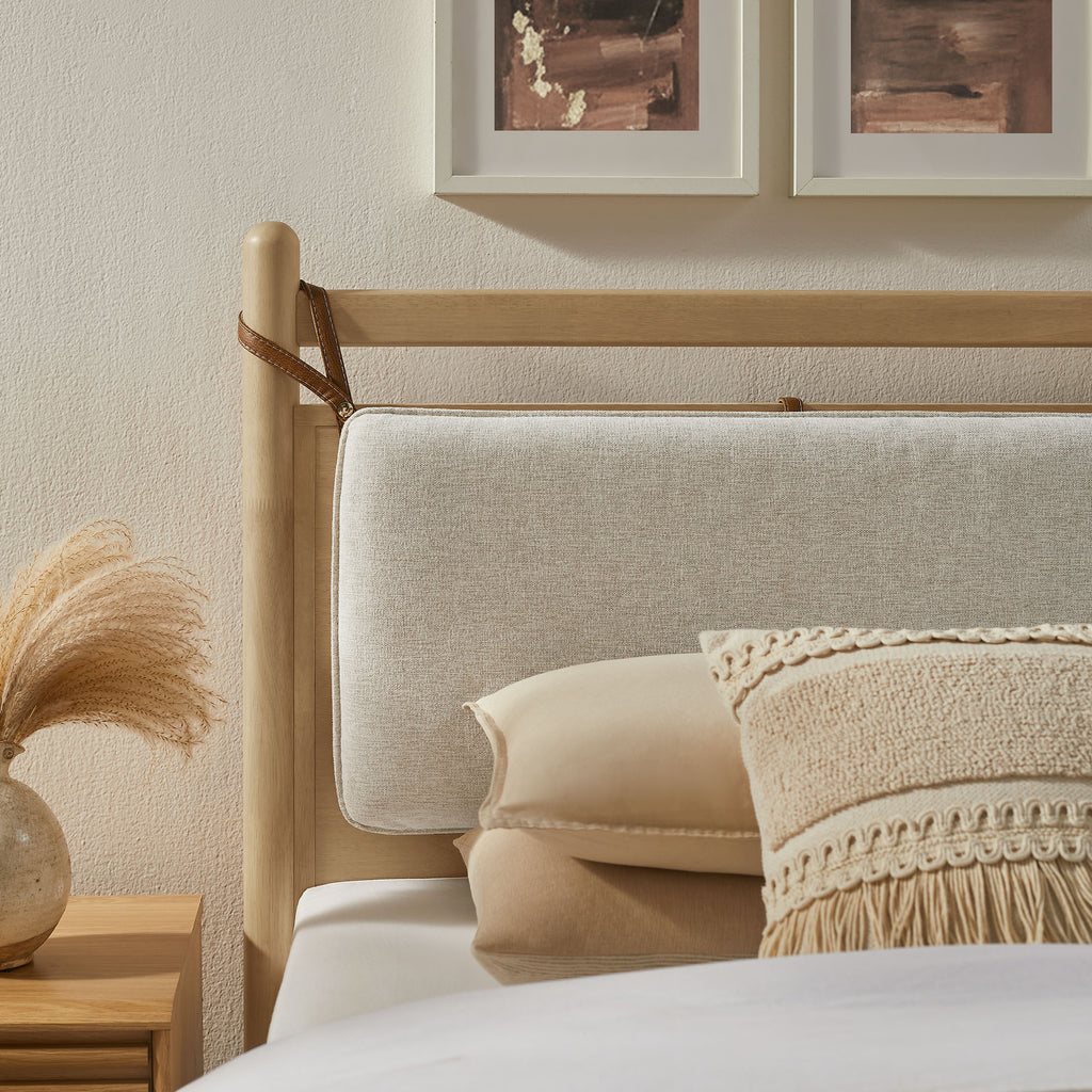 Leni Twin Size Wood Platform Bed Frame - Light Oak Heathered Ivory