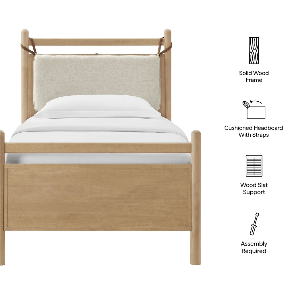Leni Twin Size Wood Platform Bed Frame - Light Oak Heathered Ivory