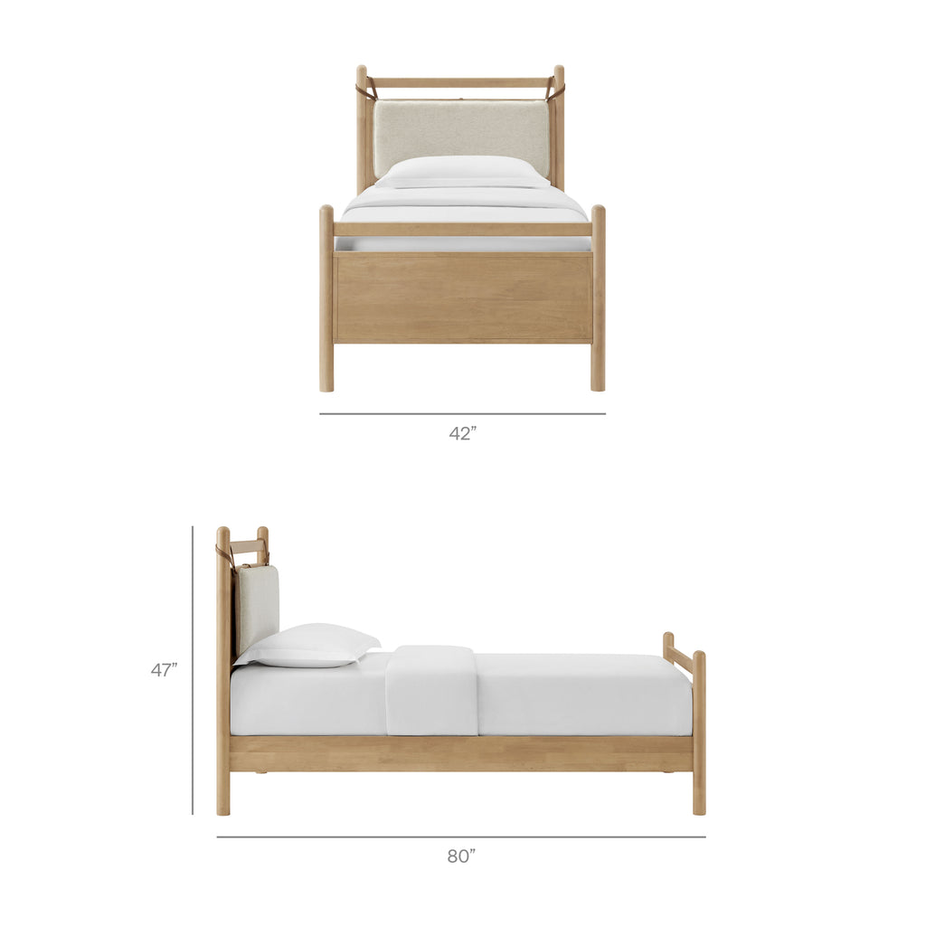 Leni Twin Size Wood Platform Bed Frame - Light Oak Heathered Ivory