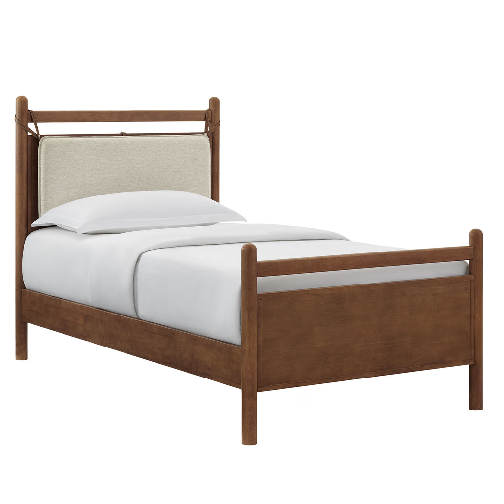 Leni Twin Size Wood Platform Bed Frame - Walnut Heathered Ivory