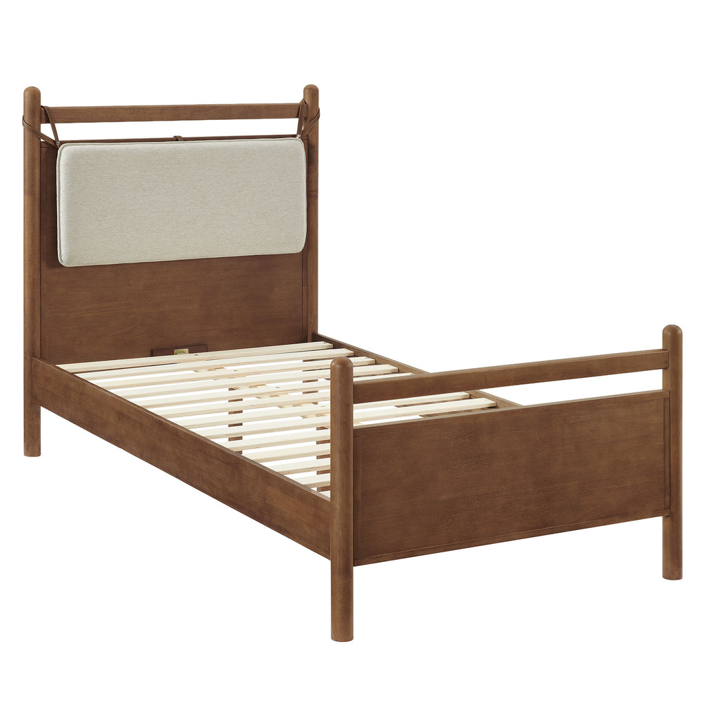 Leni Twin Size Wood Platform Bed Frame - Walnut Heathered Ivory