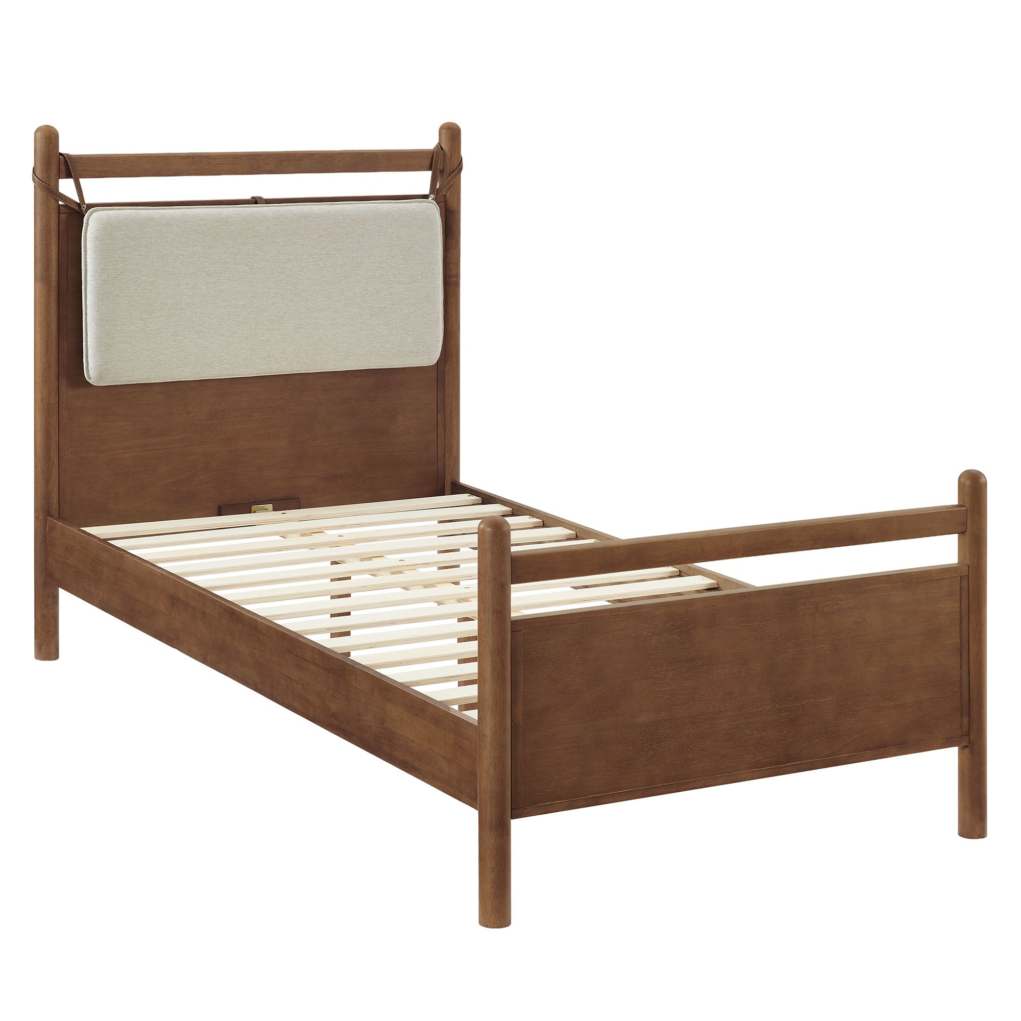 Leni Twin Size Wood Platform Bed Frame - Walnut Heathered Ivory