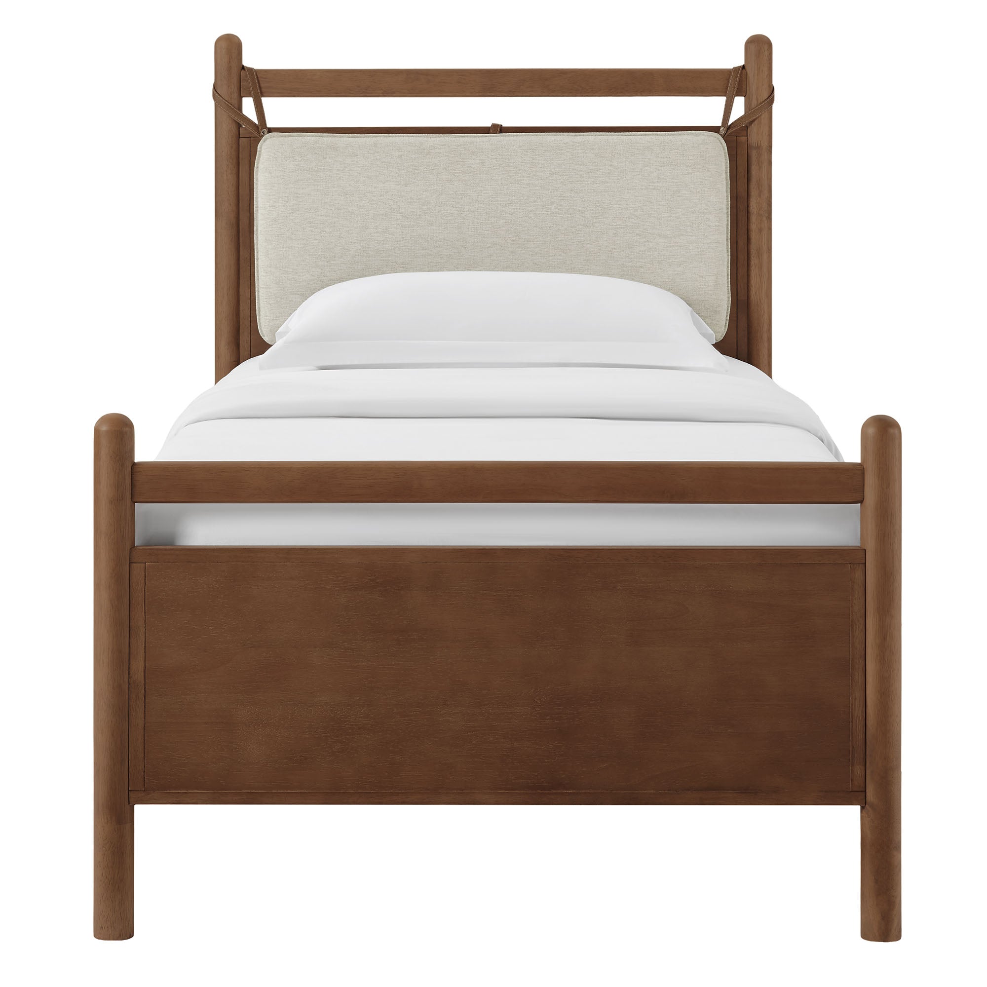 Leni Twin Size Wood Platform Bed Frame - Walnut Heathered Ivory