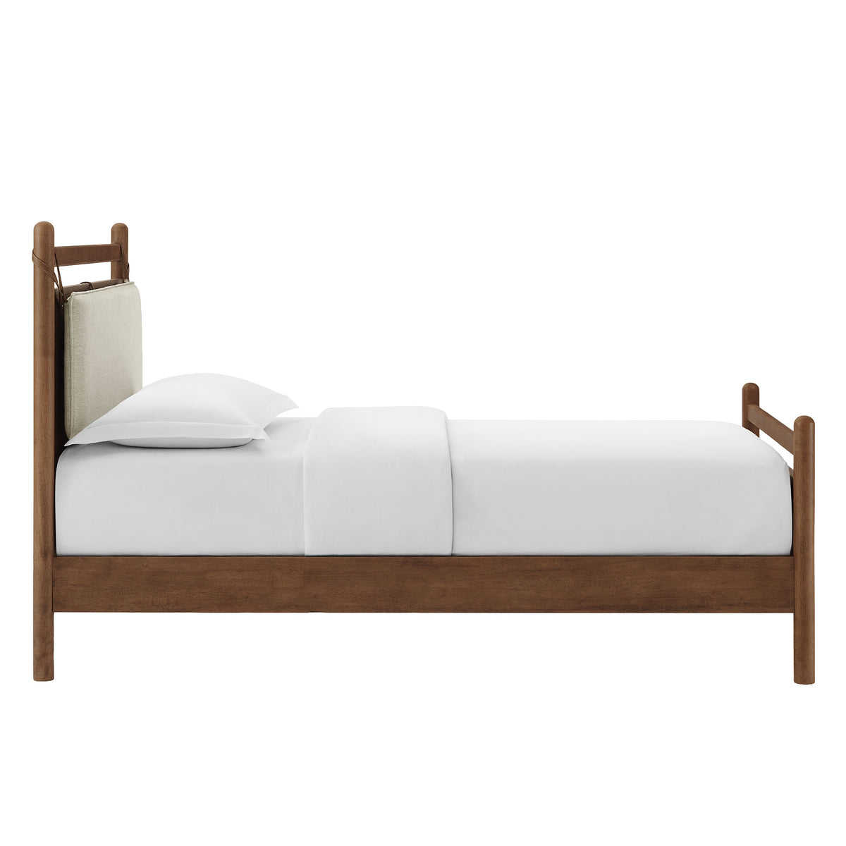 Leni Twin Size Wood Platform Bed Frame - Walnut Heathered Ivory