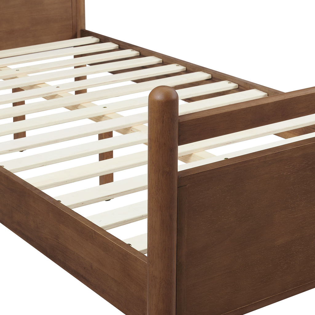 Leni Twin Size Wood Platform Bed Frame - Walnut Heathered Ivory