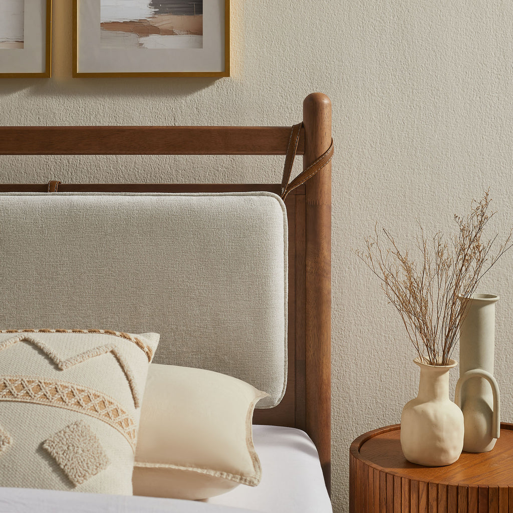 Leni Twin Size Wood Platform Bed Frame - Walnut Heathered Ivory