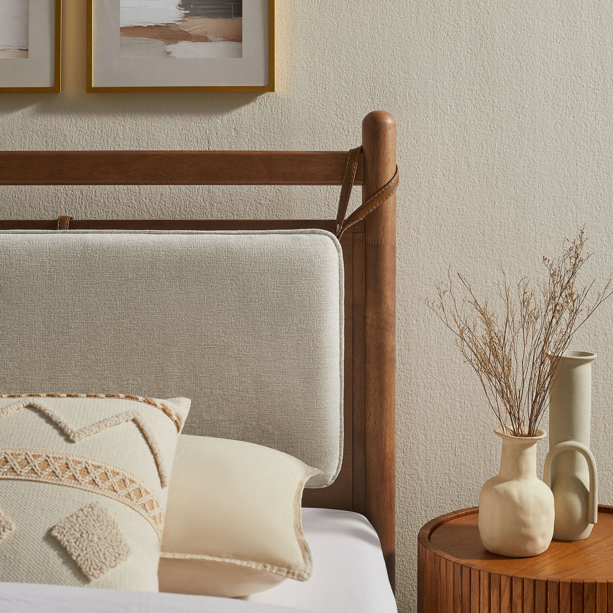 Leni Twin Size Wood Platform Bed Frame - Walnut Heathered Ivory