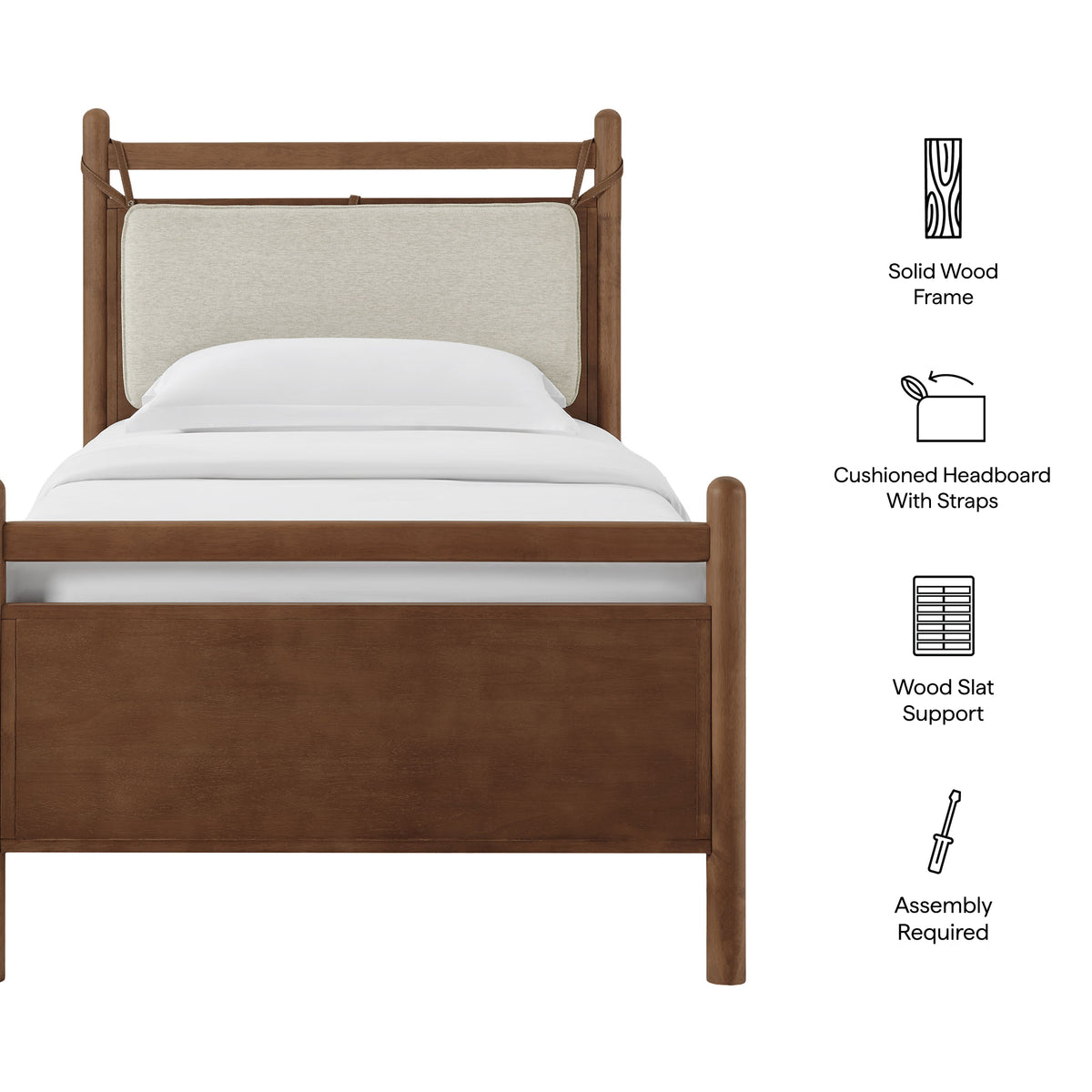 Leni Twin Size Wood Platform Bed Frame - Walnut Heathered Ivory