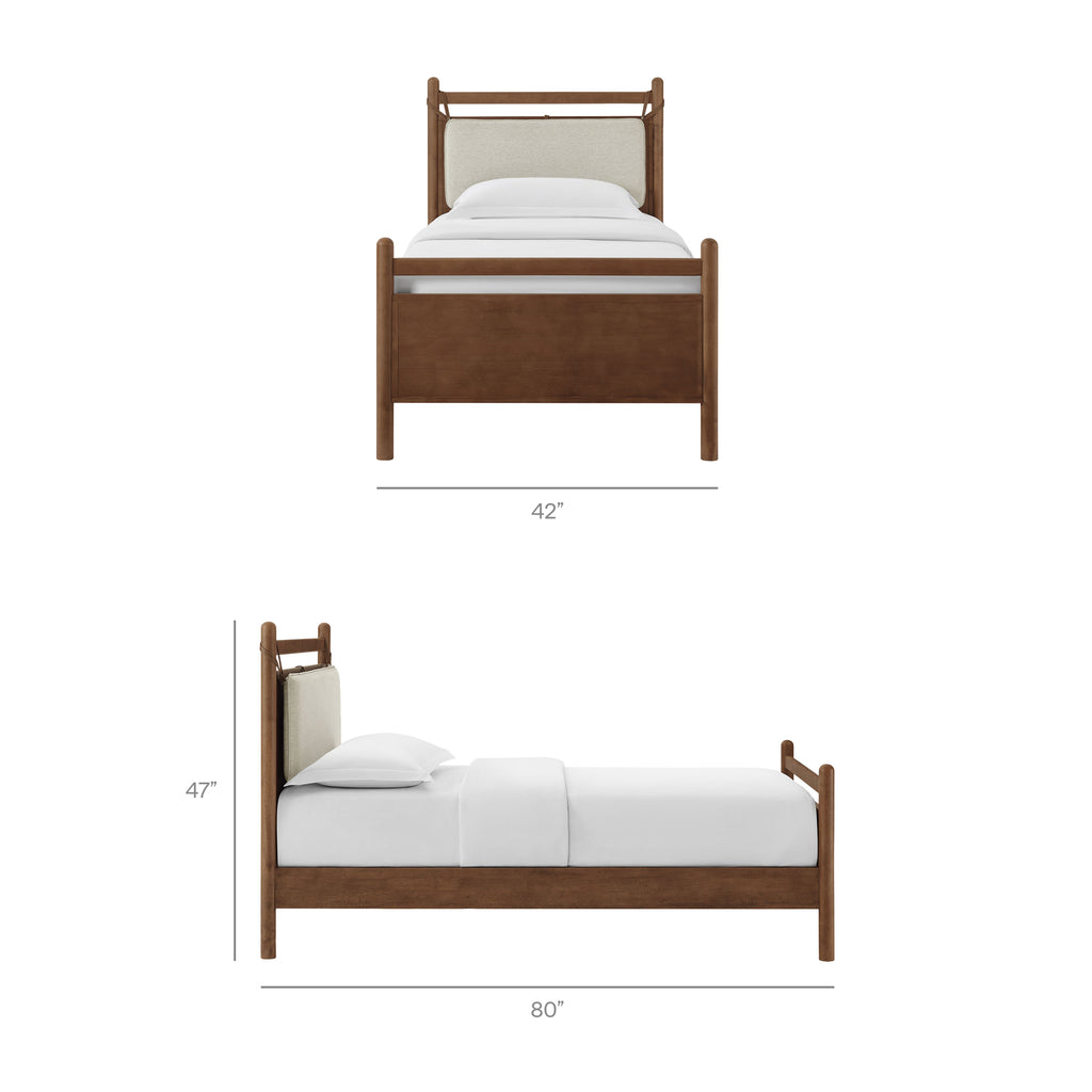 Leni Twin Size Wood Platform Bed Frame - Walnut Heathered Ivory