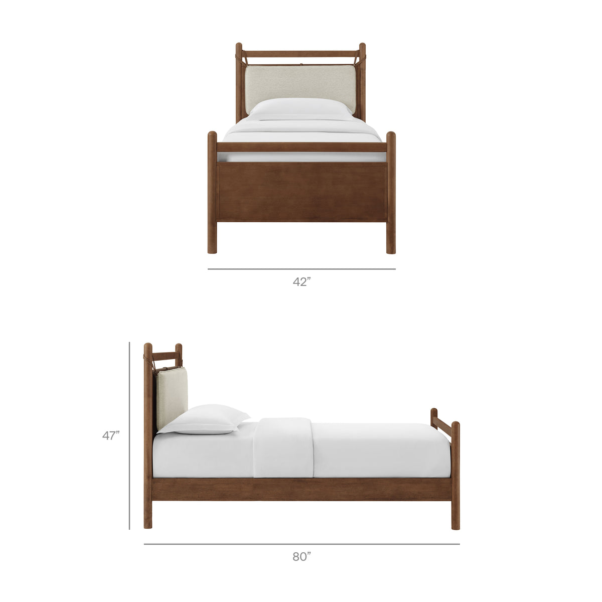 Leni Twin Size Wood Platform Bed Frame - Walnut Heathered Ivory
