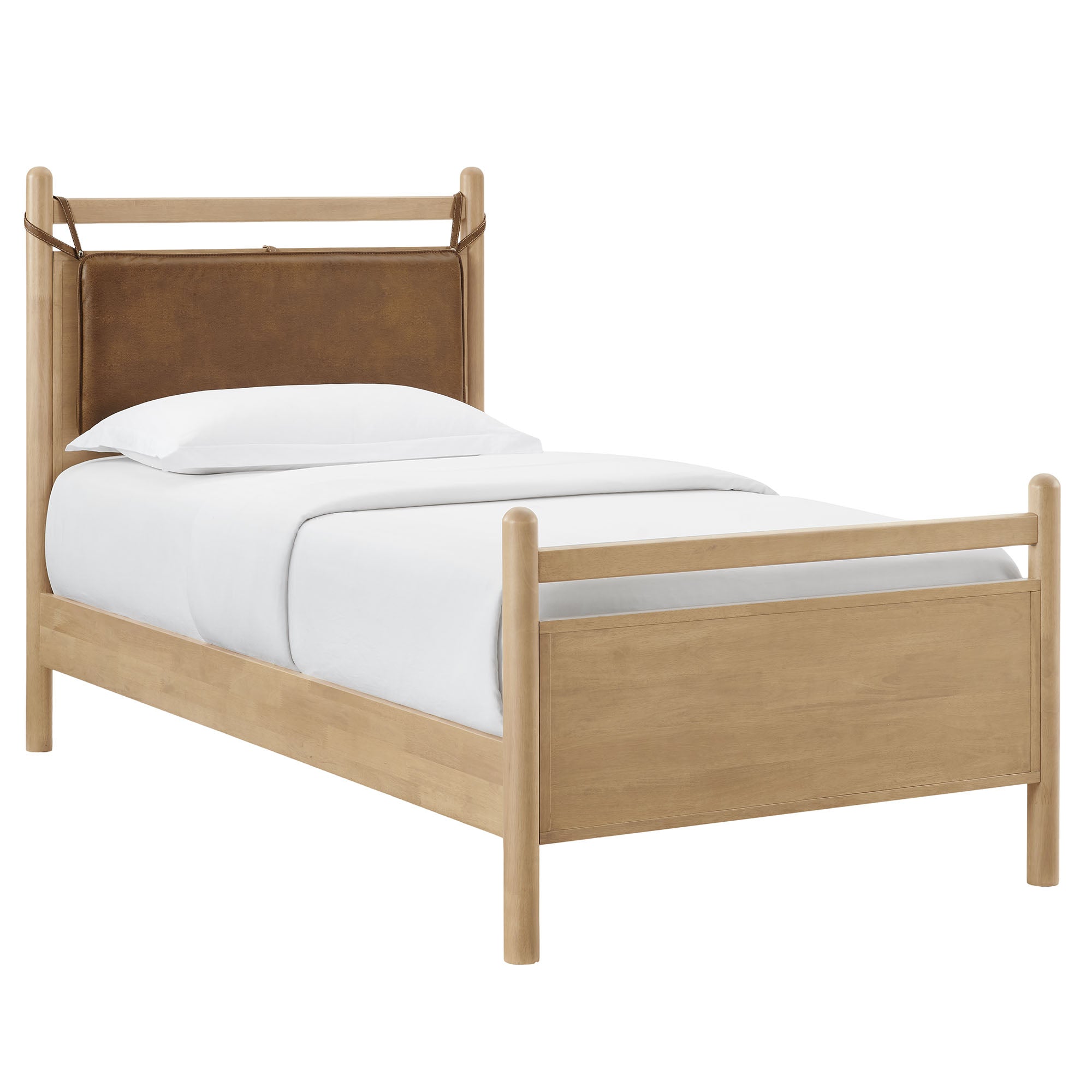 Leni Twin Size Vegan Leather and Wood Platform Bed Frame - Light Oak Canyon