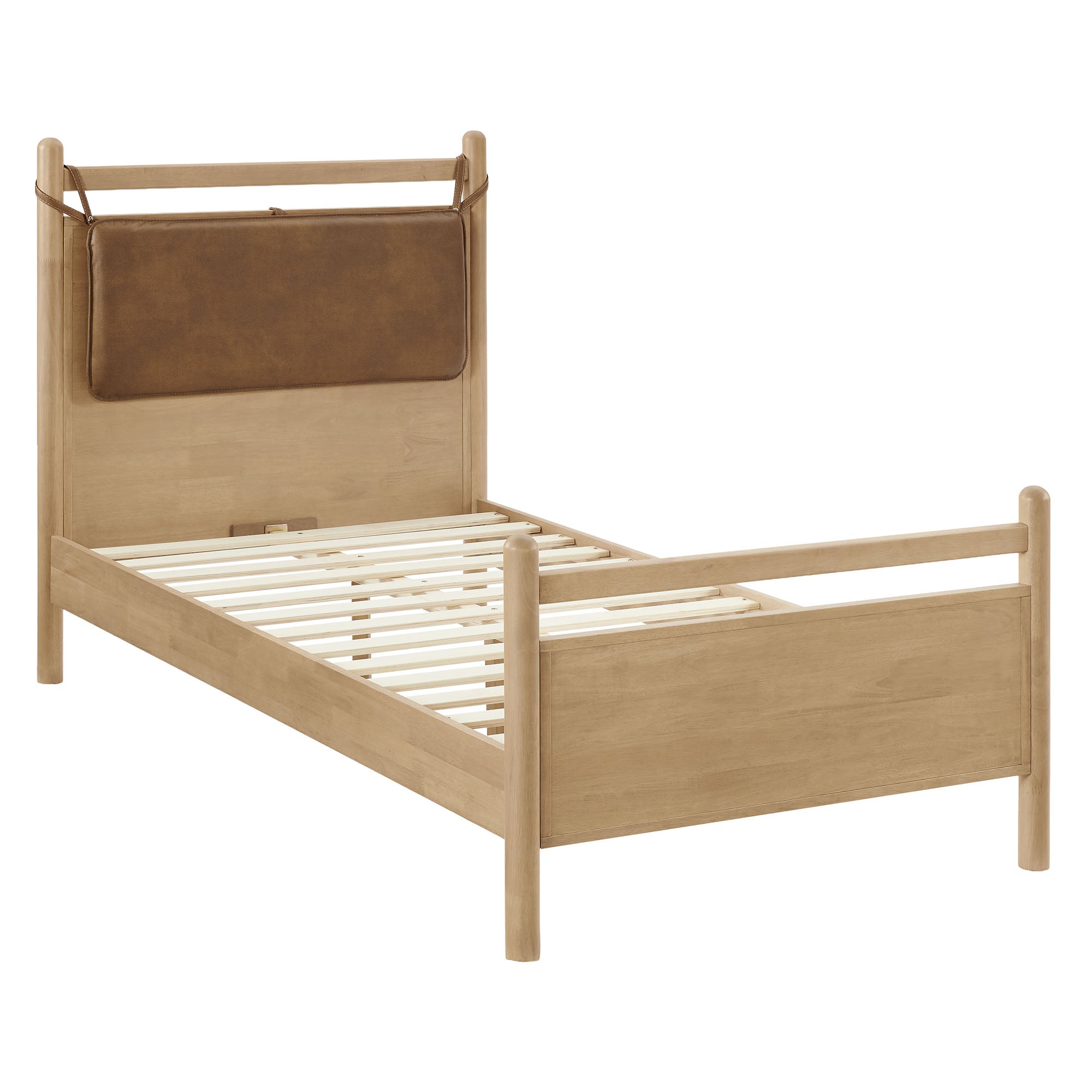 Leni Twin Size Vegan Leather and Wood Platform Bed Frame - Light Oak Canyon