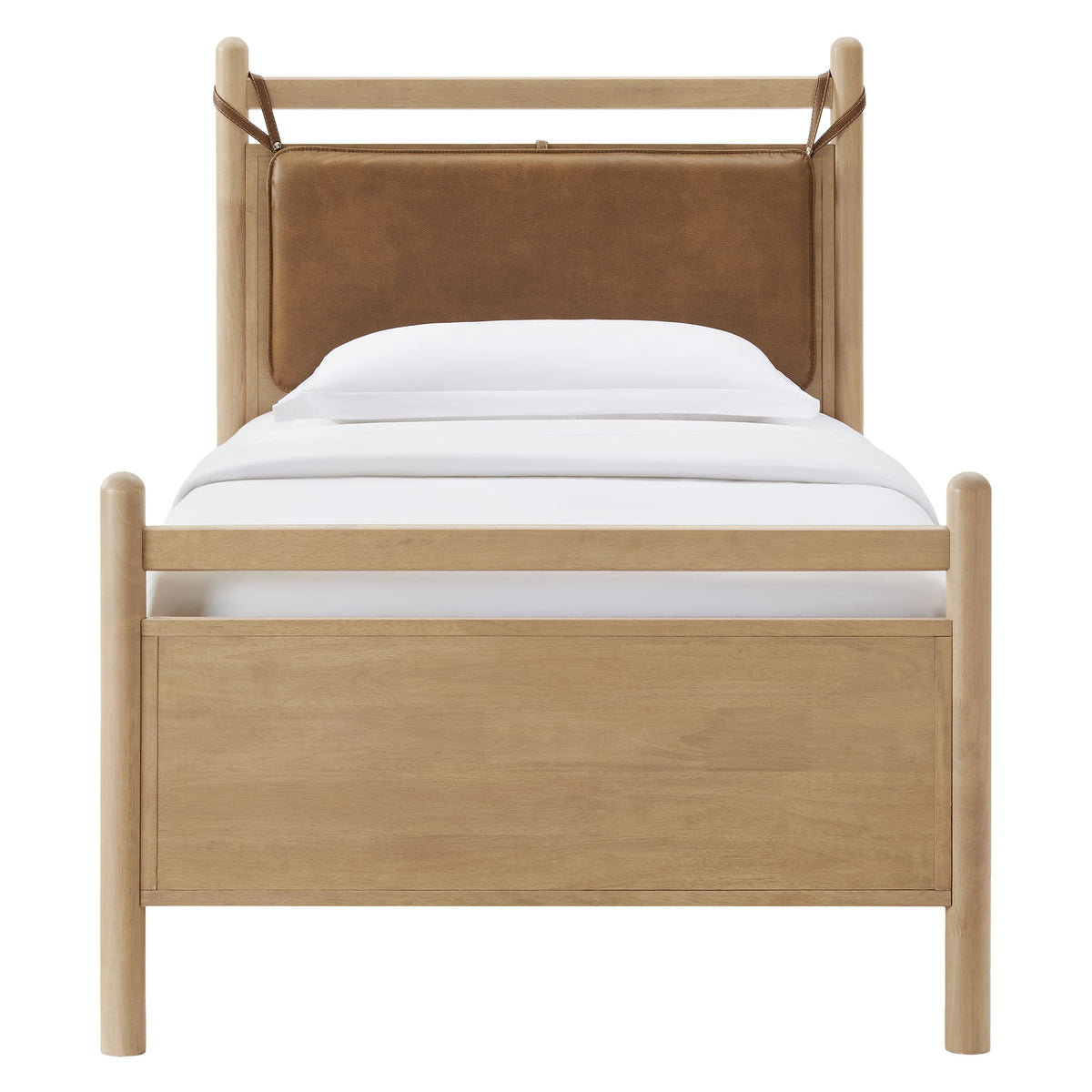 Leni Twin Size Vegan Leather and Wood Platform Bed Frame - Light Oak Canyon
