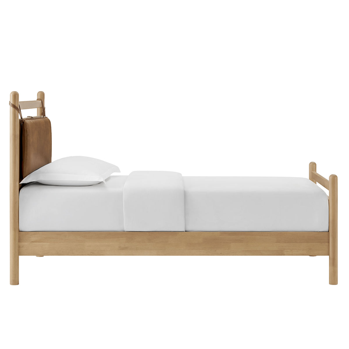Leni Twin Size Vegan Leather and Wood Platform Bed Frame - Light Oak Canyon