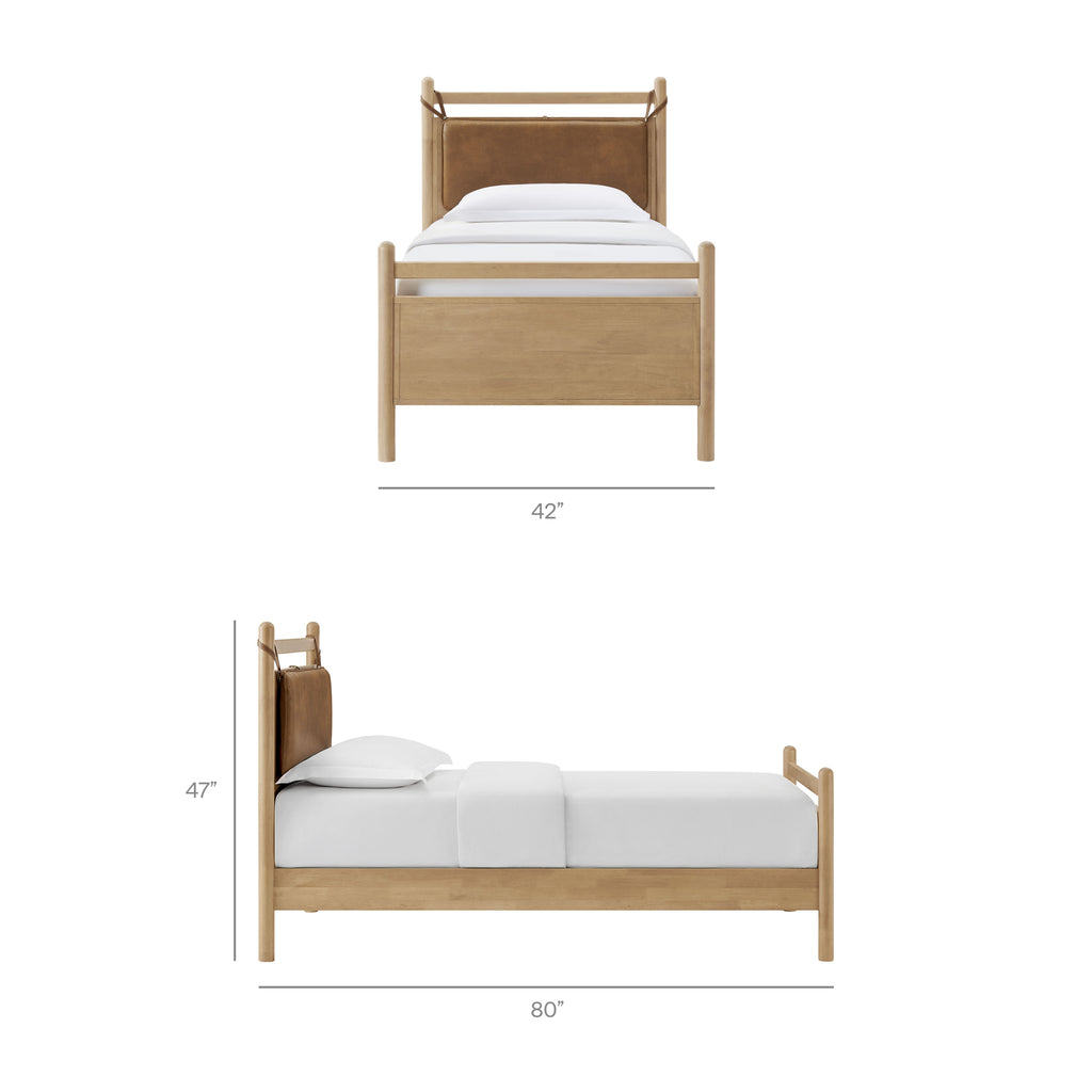 Leni Twin Size Vegan Leather and Wood Platform Bed Frame - Light Oak Canyon