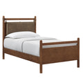 Leni Twin Size Vegan Leather and Wood Platform Bed Frame - Walnut Mushroom