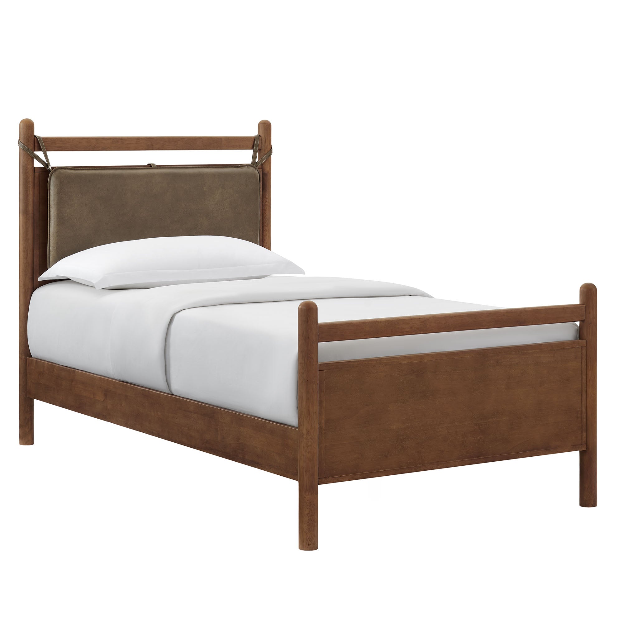 Leni Twin Size Vegan Leather and Wood Platform Bed Frame - Walnut Mushroom