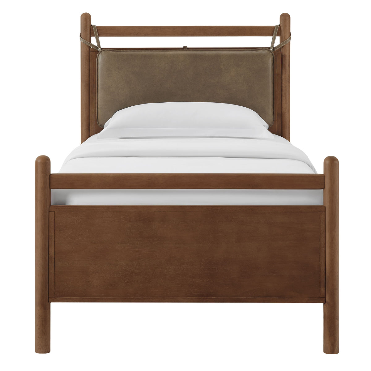 Leni Twin Size Vegan Leather and Wood Platform Bed Frame - Walnut Mushroom