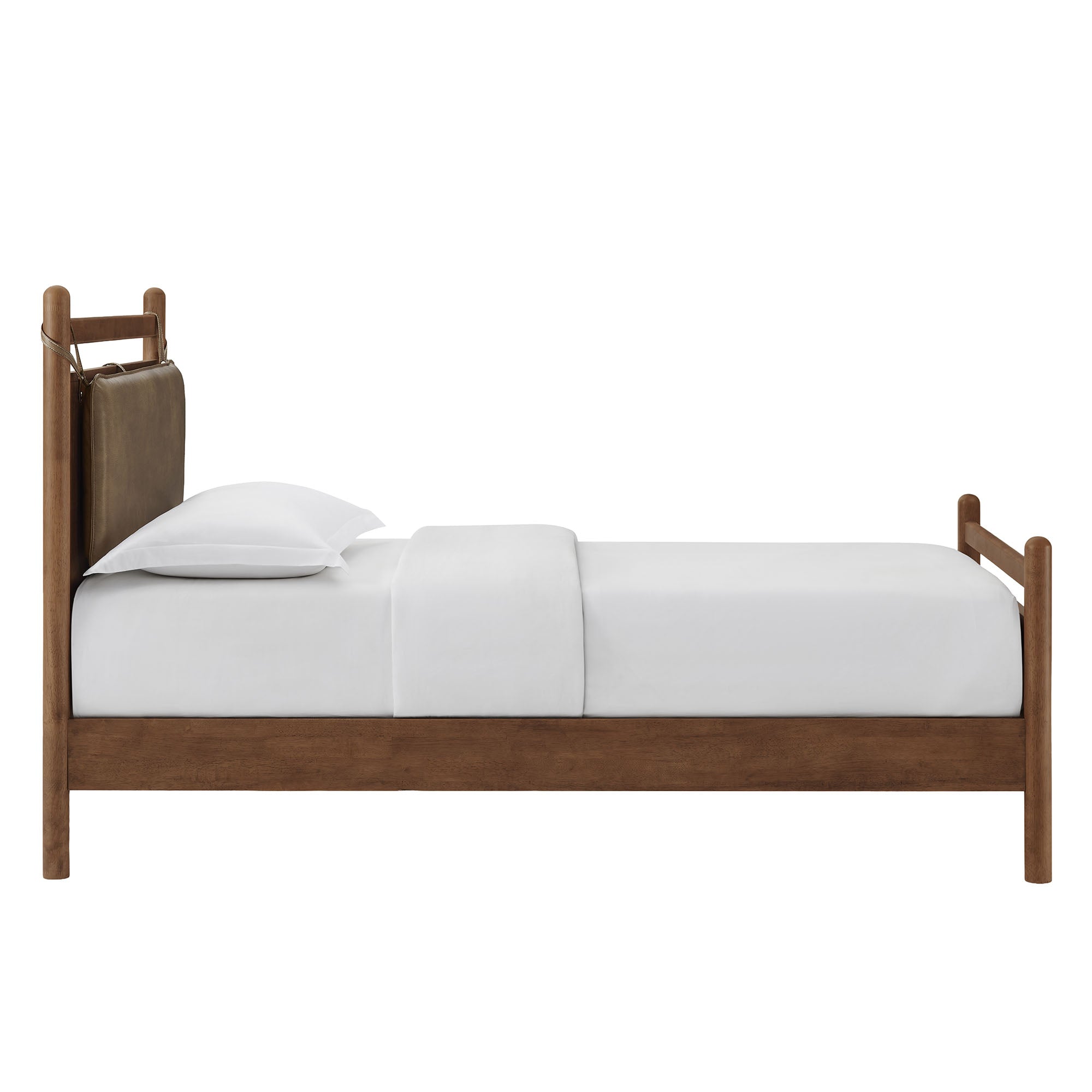 Leni Twin Size Vegan Leather and Wood Platform Bed Frame - Walnut Mushroom