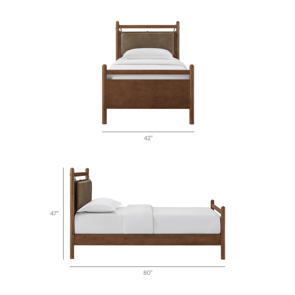 Leni Twin Size Vegan Leather and Wood Platform Bed Frame - Walnut Mushroom