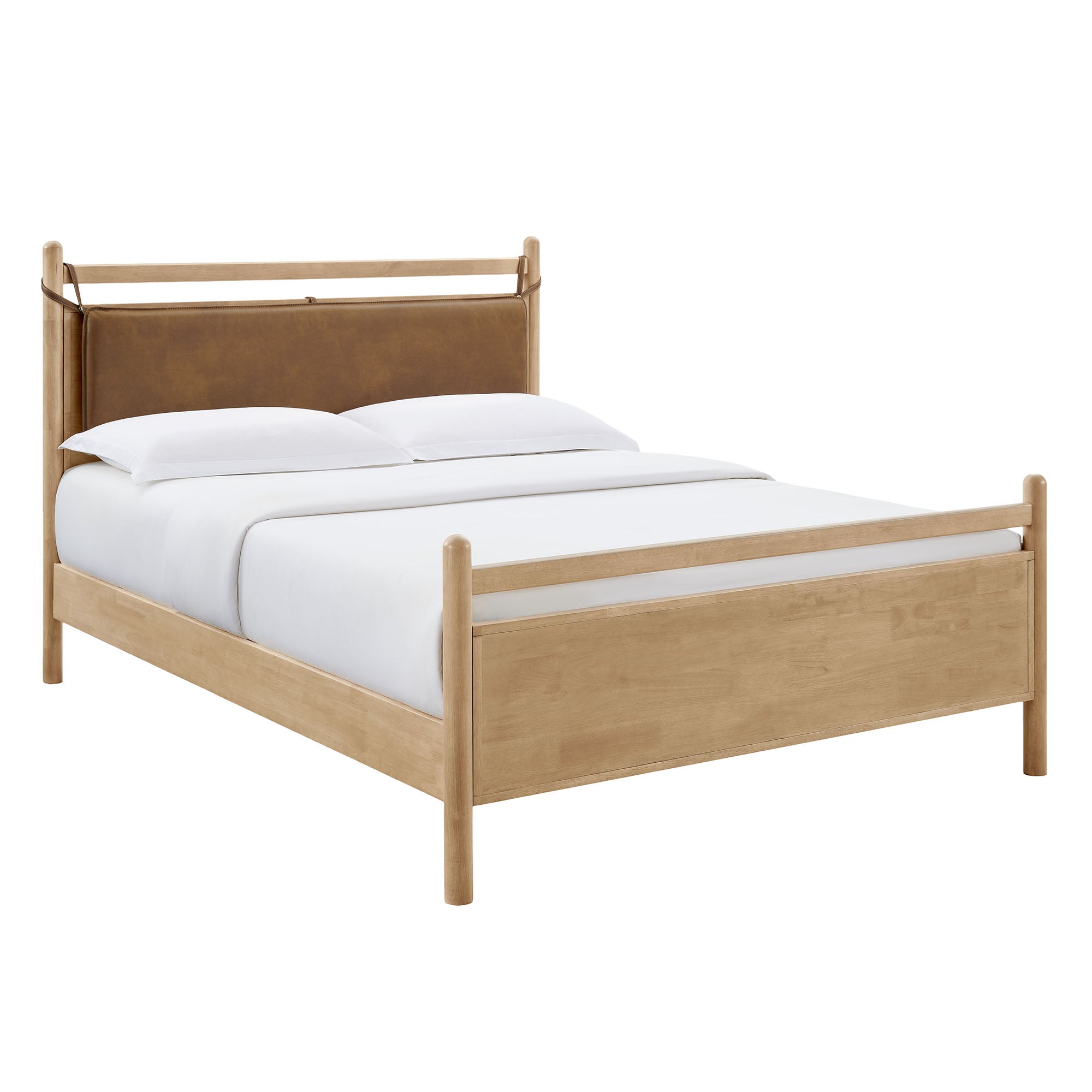 Leni Full Size Vegan Leather and Wood Platform Bed Frame - Light Oak Canyon