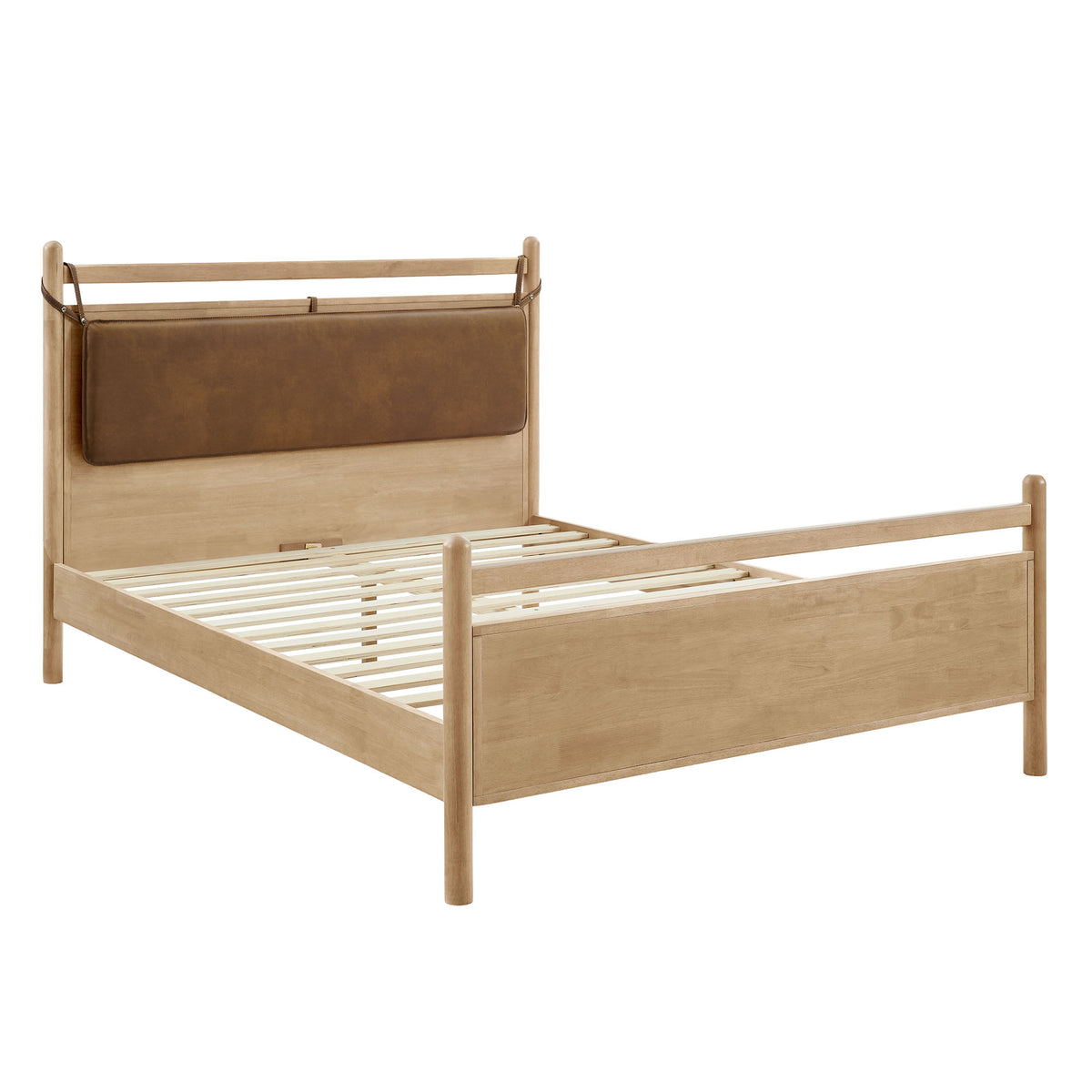 Leni Full Size Vegan Leather and Wood Platform Bed Frame - Light Oak Canyon