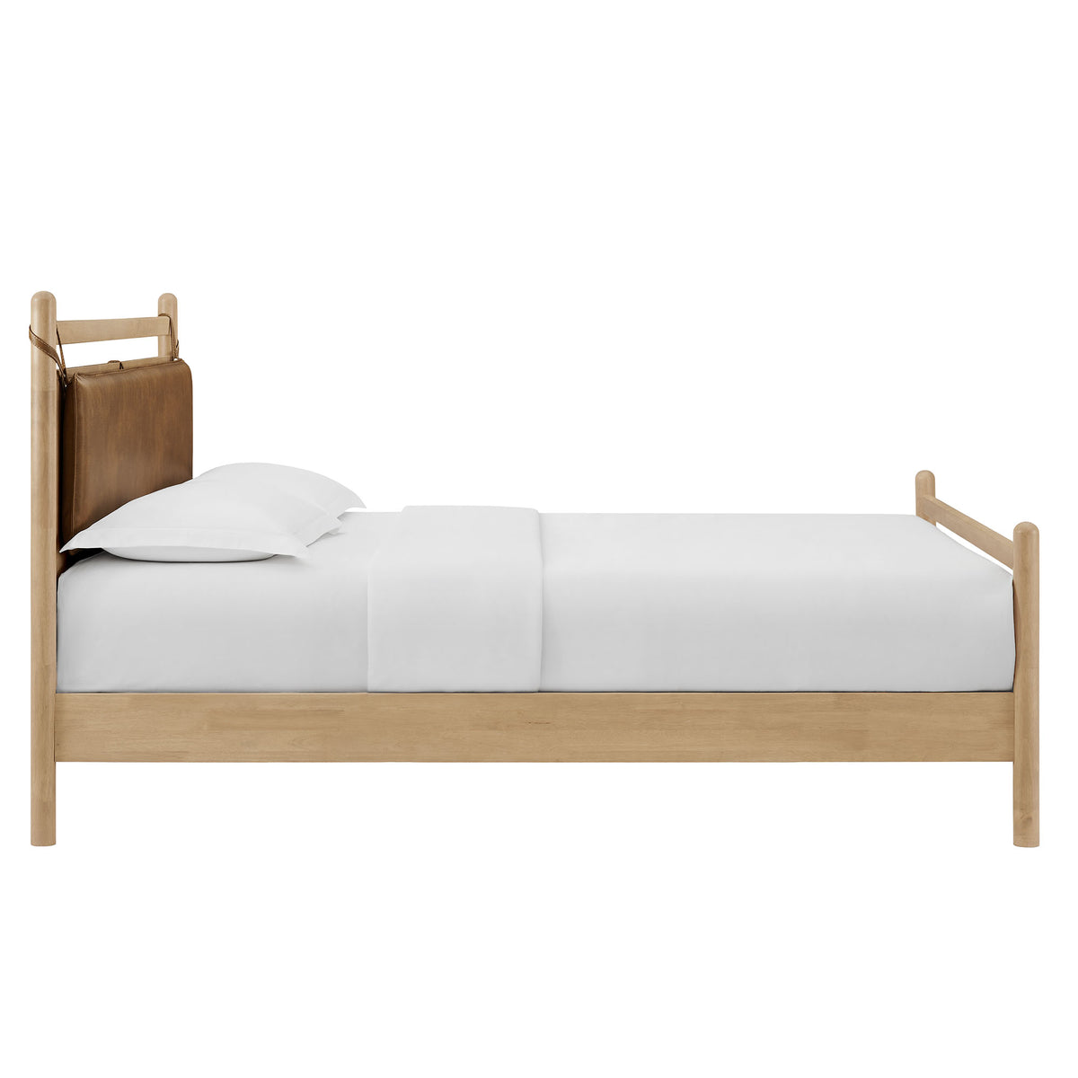 Leni Full Size Vegan Leather and Wood Platform Bed Frame - Light Oak Canyon