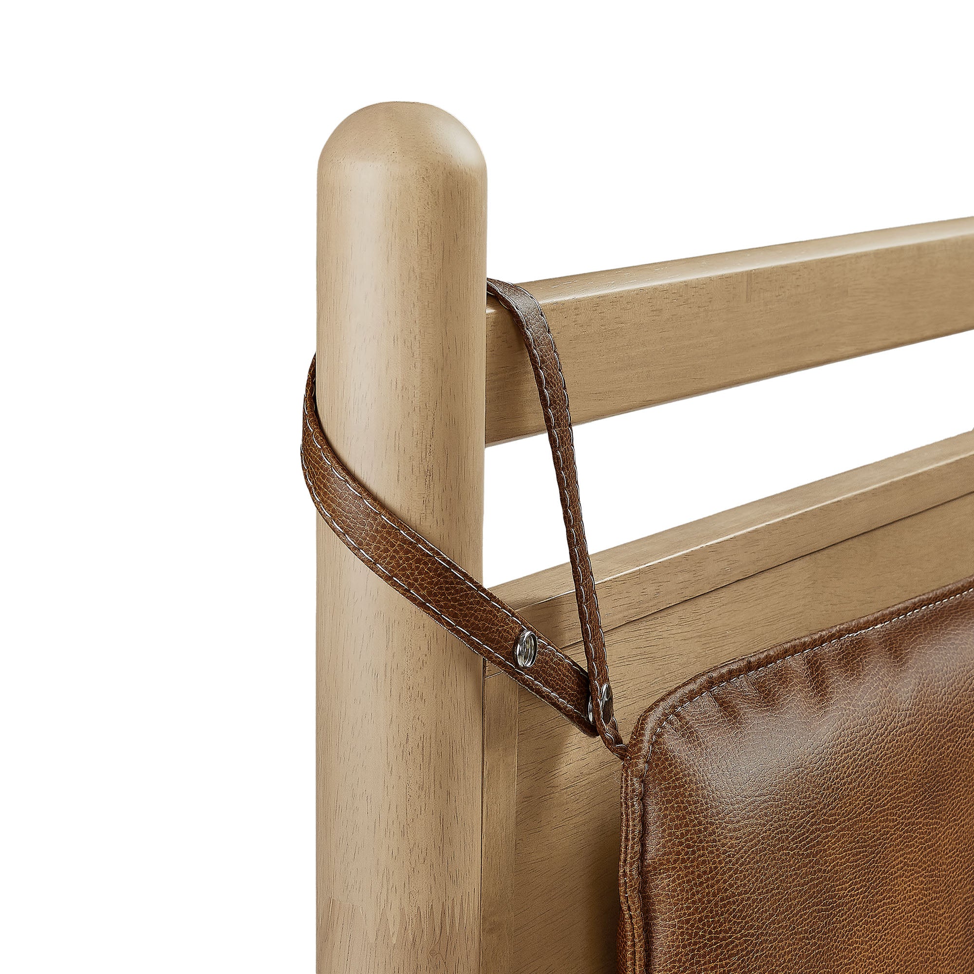 Leni Full Size Vegan Leather and Wood Platform Bed Frame - Light Oak Canyon