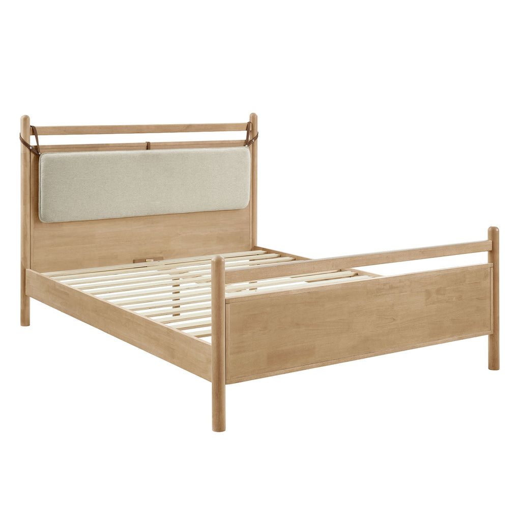 Leni Queen Size Wood Platform Bed Frame - Light Oak Heathered Ivory