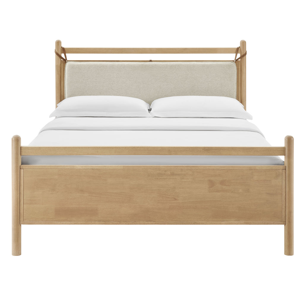 Leni Queen Size Wood Platform Bed Frame - Light Oak Heathered Ivory
