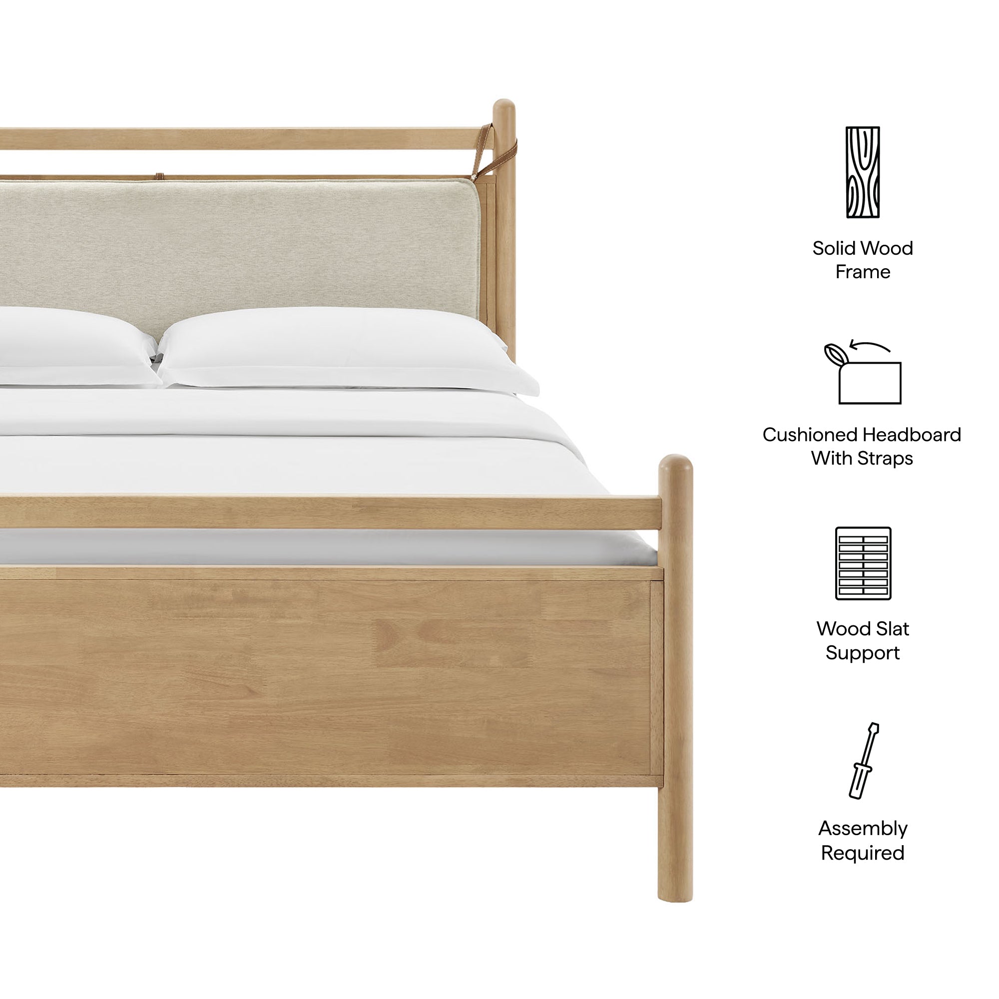 Leni Queen Size Wood Platform Bed Frame - Light Oak Heathered Ivory