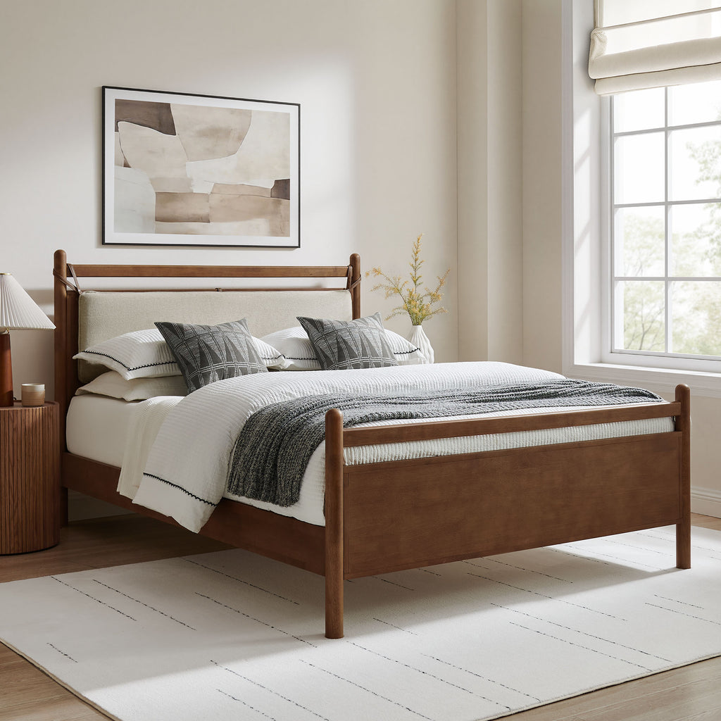 Leni Queen Size Wood Platform Bed Frame - Walnut Heathered Ivory