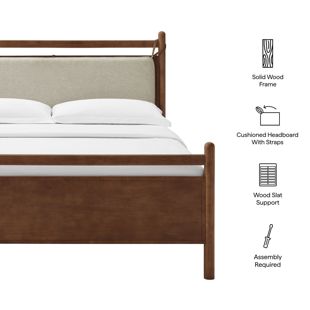 Leni Queen Size Wood Platform Bed Frame - Walnut Heathered Ivory