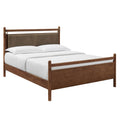 Leni Queen Size Vegan Leather and Wood Platform Bed Frame - Walnut Mushroom
