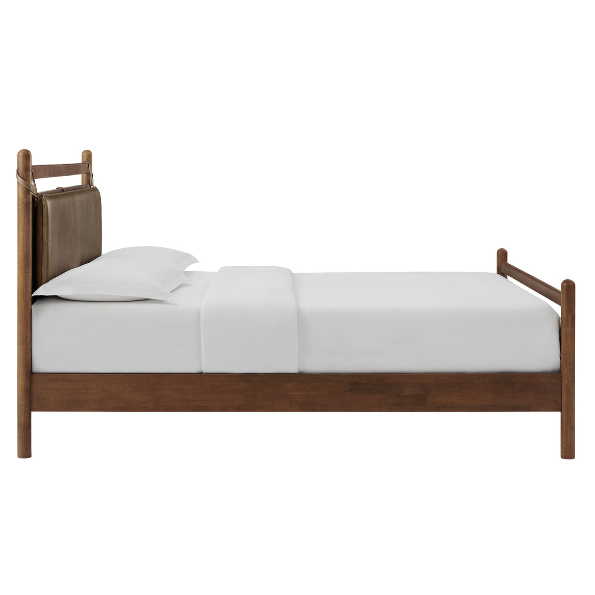 Leni Queen Size Vegan Leather and Wood Platform Bed Frame - Walnut Mushroom