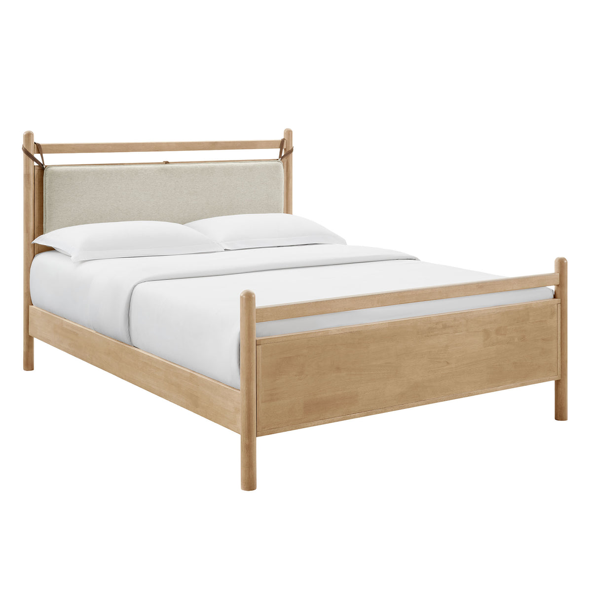 Leni King Size Wood Platform Bed Frame - Light Oak Heathered Ivory