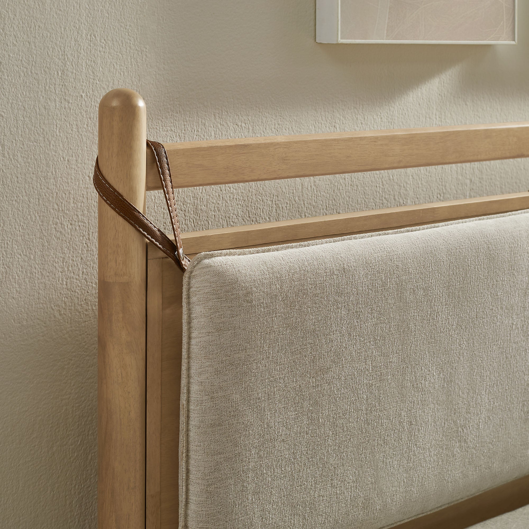 Leni King Size Wood Platform Bed Frame - Light Oak Heathered Ivory