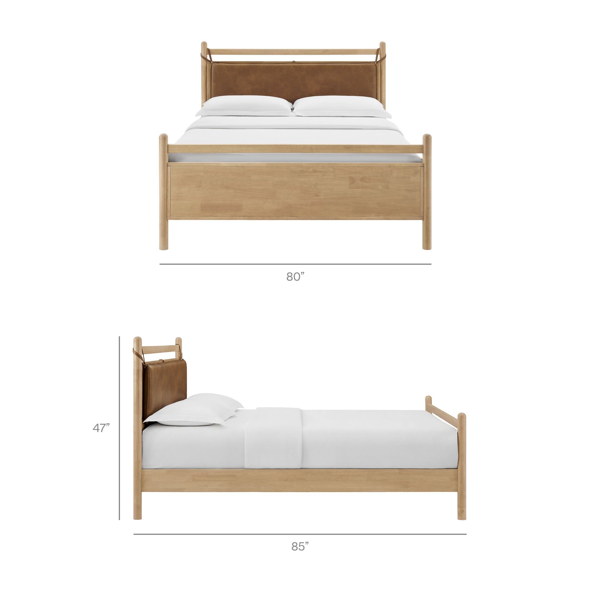 Leni King Size Vegan Leather and Wood Platform Bed Frame - Light Oak Canyon