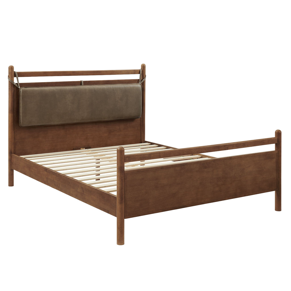 Leni King Size Vegan Leather and Wood Platform Bed Frame - Walnut Mushroom