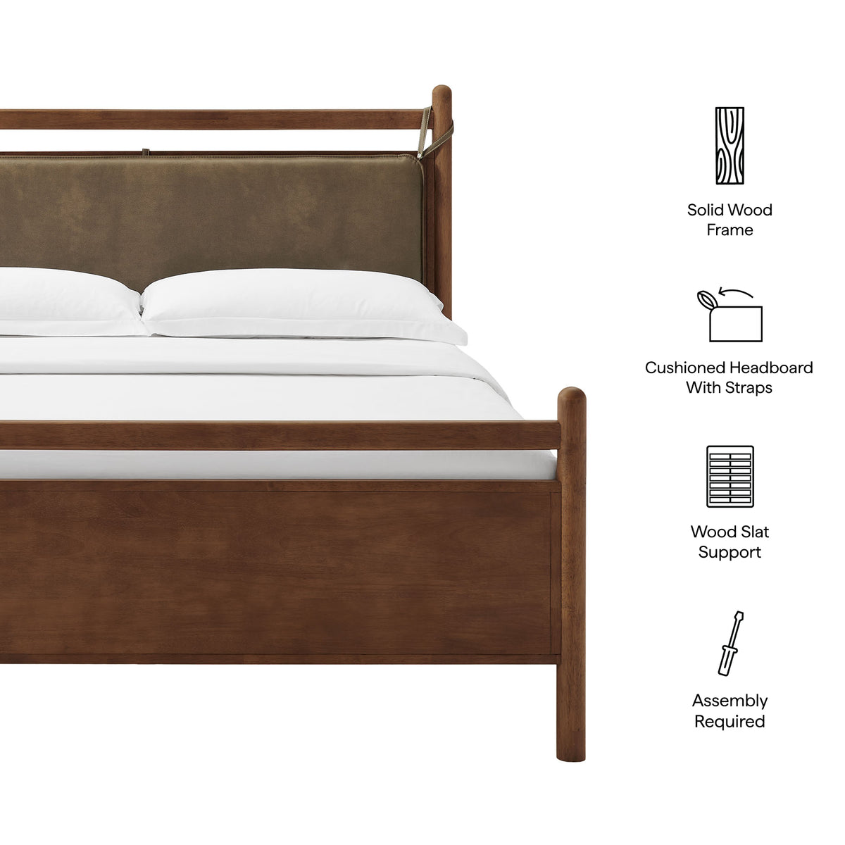 Leni King Size Vegan Leather and Wood Platform Bed Frame - Walnut Mushroom