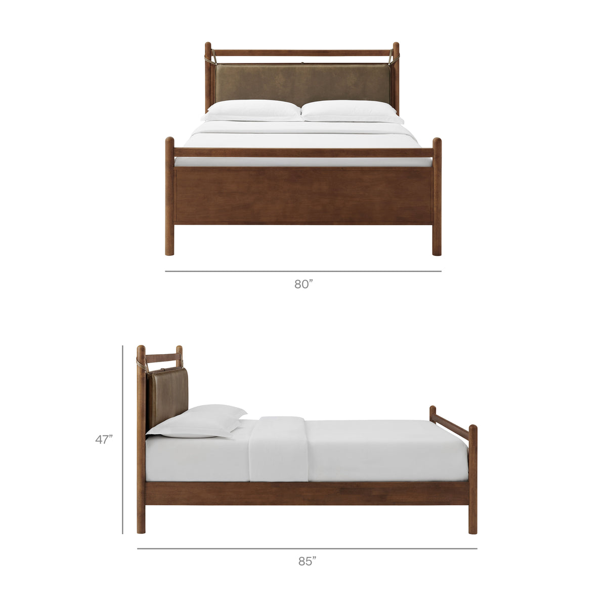 Leni King Size Vegan Leather and Wood Platform Bed Frame - Walnut Mushroom