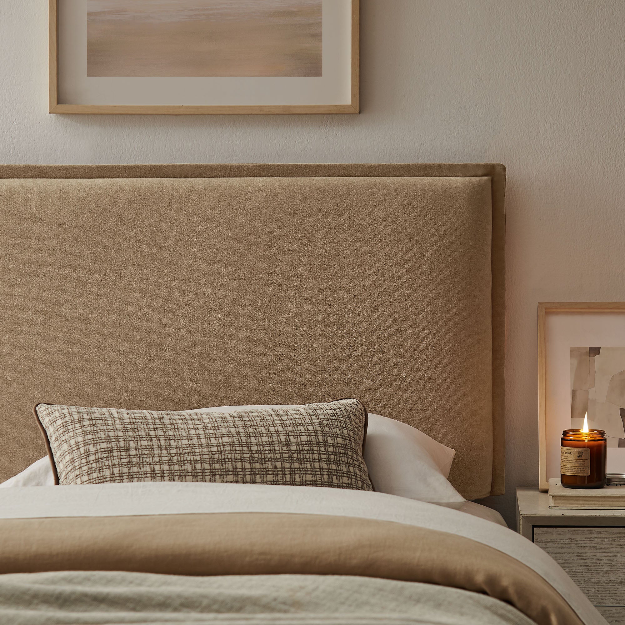 Camille Upholstered Linen Blend Twin Size Headboard - Almond