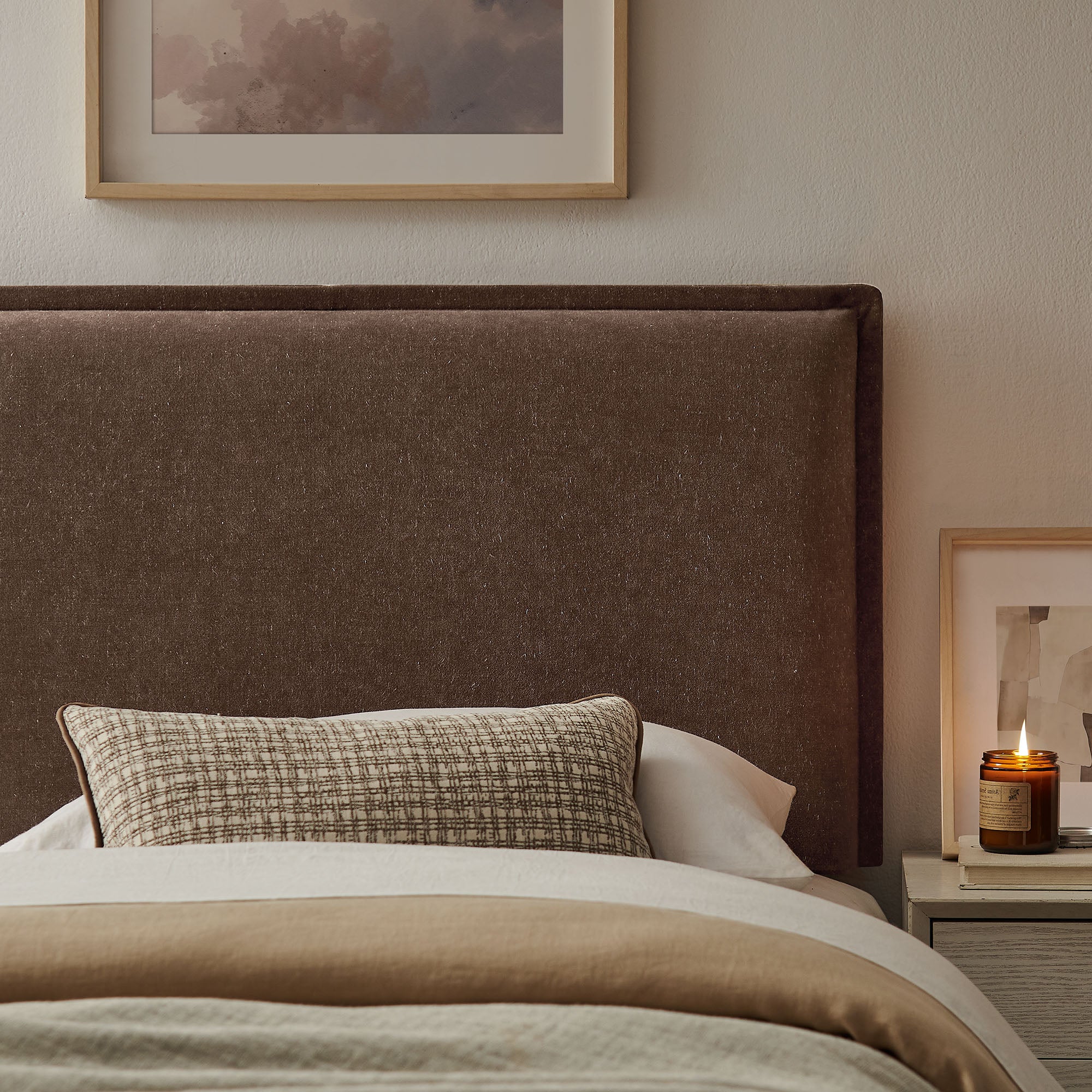 Camille Upholstered Linen Blend Twin Size Headboard - Cocoa