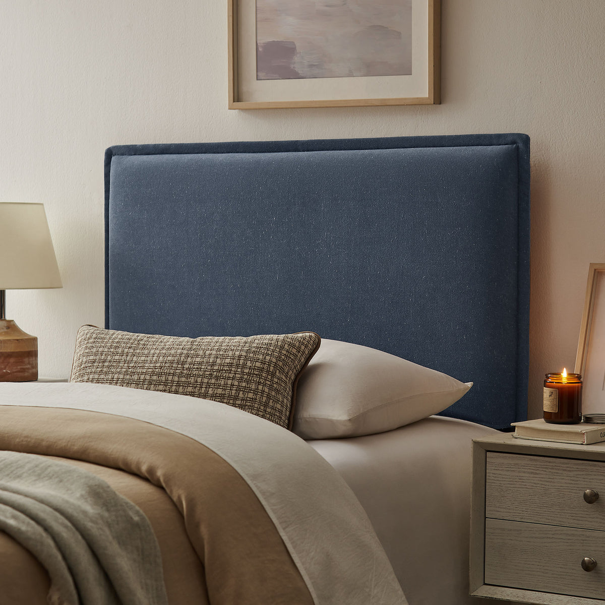Camille Upholstered Linen Blend Twin Size Headboard - Denim